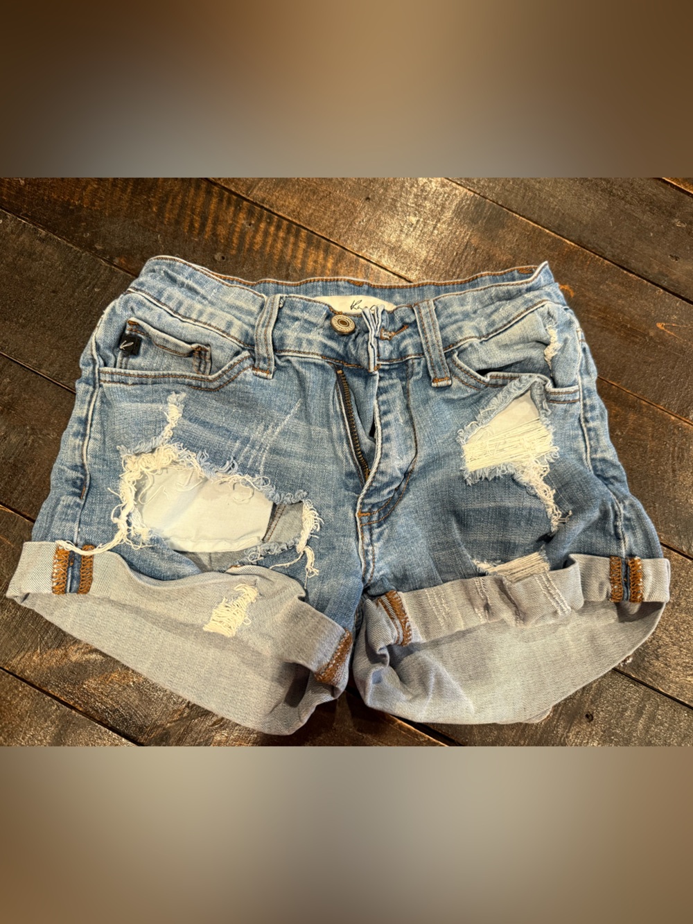 KanCan Light Blue Distressed Rolled Cuff Denim Shorts